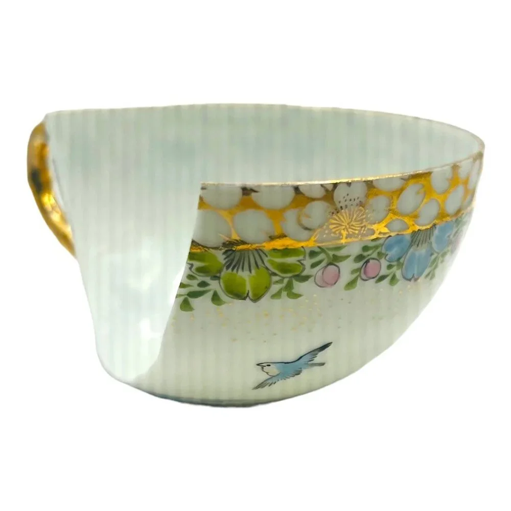 Broken China Pendant Necklace With Gold Tone Chain & Multifaceted Crystal Bead - Picture 7 of 11